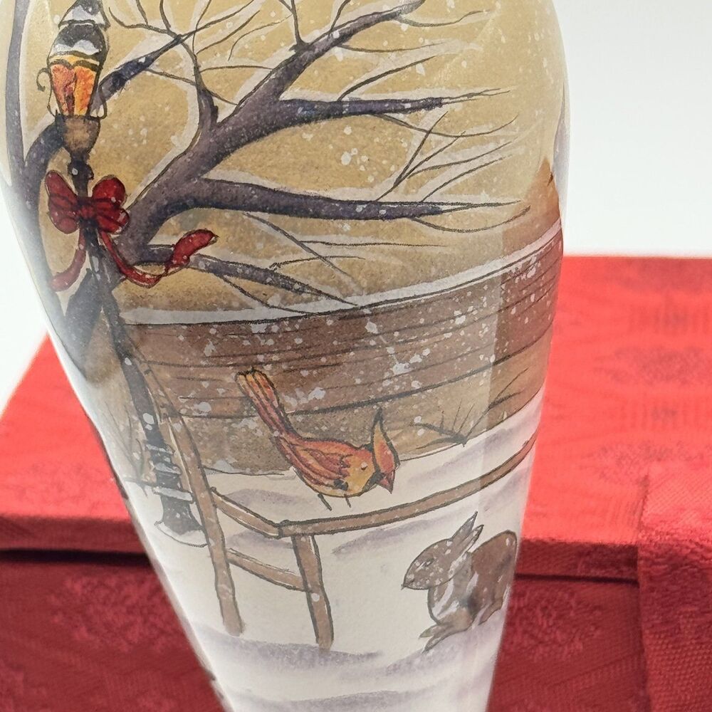 Vintage 1999 FIGI Inside Art Park Scene Cardinal Rabbit Reverse Painted Ornament